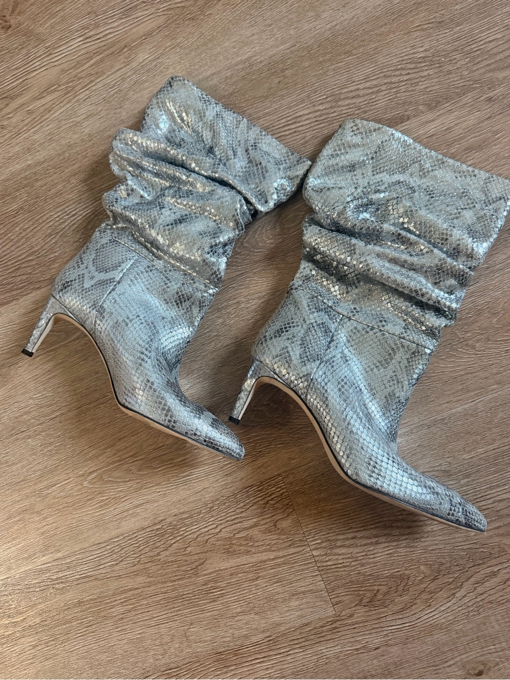 Paris Texas Slouchy Metallic python Silver Snake-Print Slouch Boots